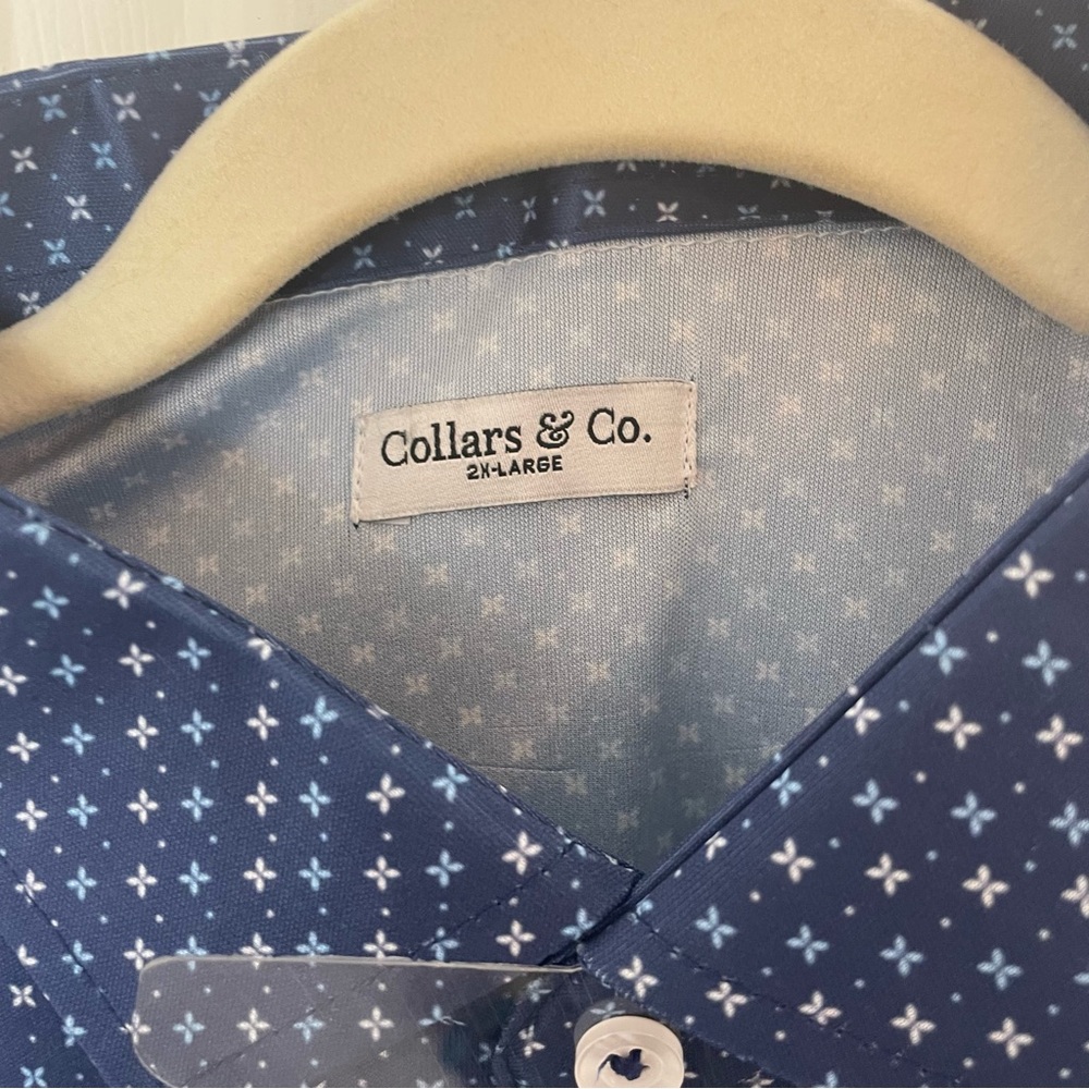 NWOT Collars & Co. Los Cabos Blue Star Quattro Flex Short Sleeve Button Down 2XL - Picture 4 of 7